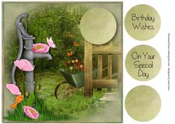 Pink Poppies, Water Pump & Wheelbarrow