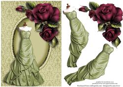 Beautiful Green Gown & Dusky Roses