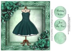 Cocktail Dress with Roses in Teal