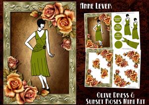 1920's Olive Dress & Sunset Roses Mini Kit