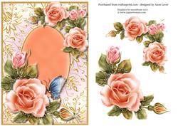 Peach & Pink Roses & Gilded Frame