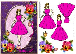 50's 'sandy' Fuchsia Dress & Pansies