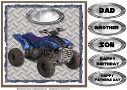 Blue Quad Bike Quick Card - Dad, Son, Brother