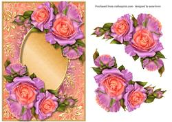 Gorgeous Salmon & Lilac Roses & Gilded Frame