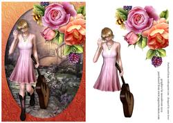 Guitar Lady in Pink with English Roses
