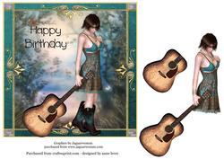 Guitar Girl Birthday in Teal