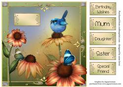 Blue Bird & Summer Flowers Square