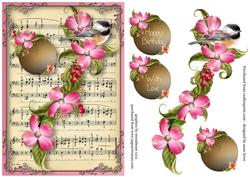 Vintage Sheet Music, Flowers & Bird