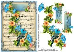 Vintage Sheet Music Blue Bird & Flowers