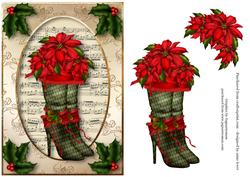 Christmas Boots Poinsettias & Holly