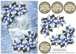 Christmas Ice Blue Poinsettia Snow Scene