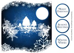 Snowflakes & Trees White Silhouette - Blue