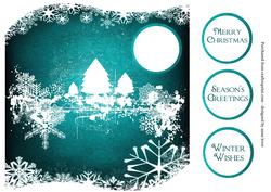 Snowflakes & Trees White Silhouette - Teal