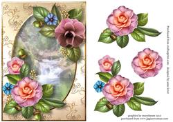 Beautiful Camellias at the Waterfall + Decoupage