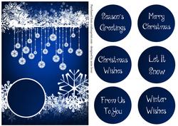 Baubles & Snowflakes White Silhouette - Blue