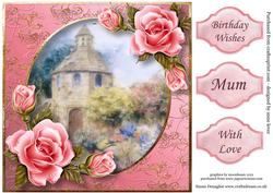 Dovecote & Pink Roses Square Topper