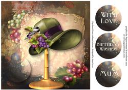 Vintage Hat, Grapes & Bird Quick Topper