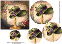 Vintage Hat, Grapes & Bird Circle Pyramid