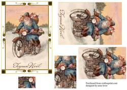 Vintage Santa Riding a Motorbike Pyramid Topper