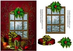 Fancy Christmas Window, Gift Box & Holly