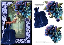 Beauty in Blue Dress with Beautiful Blue Roses