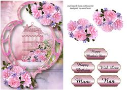 Beautiful Pink Roses, Birdcage & Pink Frame