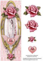 Large Dl Hearts & Flowers - Winged Heart & Rose