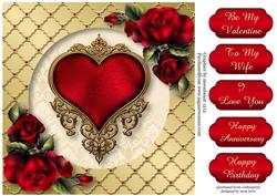 Gold Square with Heart & Red Roses