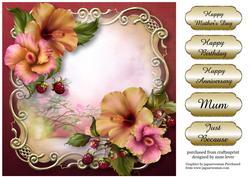 Pretty Hibiscus Flowers Golden Scene - Square