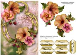 Peach Hibiscus & Golden Frame