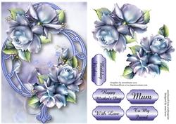 Pretty Porcelain Roses & Blue Frame