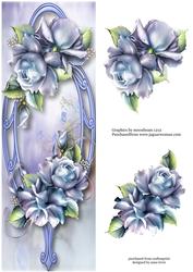 Large Dl Pretty Porcelain Roses & Blue Frame
