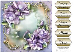 Purple Porcelain Roses Golden Scene - Square