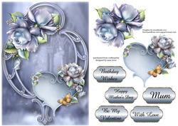 Hearts and Flowers - Blue Porcelain Roses