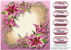 Pink Stargazer Lilies Floral Plaque - Square