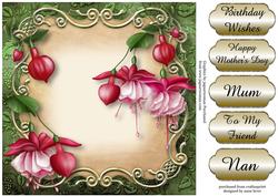 Pink Fuschias Floral Plaque - Square