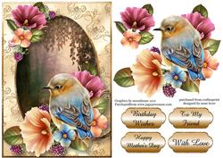 Gorgeous Blue Bird & Summer Flowers