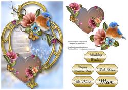 Hearts and Flowers - Beautiful Bluebird