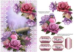Beautiful Belle Roses Bird on Lace