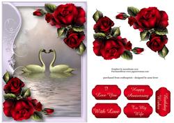 Serene Swans with Romantic Red Roses