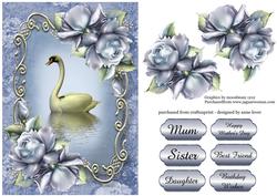 Soft Blue Roses Swan Reflection