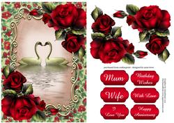 Romantic Red Roses Swan Reflection