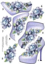 Stunning Shoe & Porcelain Roses 7 Step Decoupage Sheet