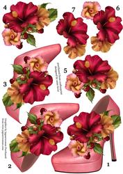 Stunning Shoe & Hibiscus 7 Step Decoupage Sheet
