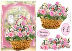 Basket of Beautiful Pink Roses
