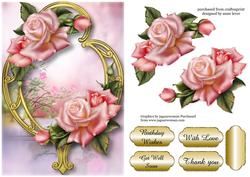 Pretty Pink Edwardian Roses & Golden Frame