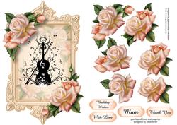 Peach Rose & Violin Flourish, Shaped Topper