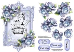 Beautiful Blue Roses & Birdcage, Shaped Topper