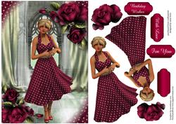 Magenta Polka Dot Dress & Roses