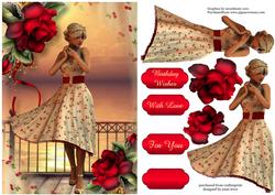 Cherry Print Dress & Red Roses Sunset